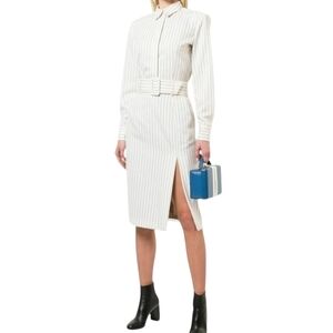 Sara Battaglia | Women's Classic White & Black Striped Skirt Suit (Size Large)